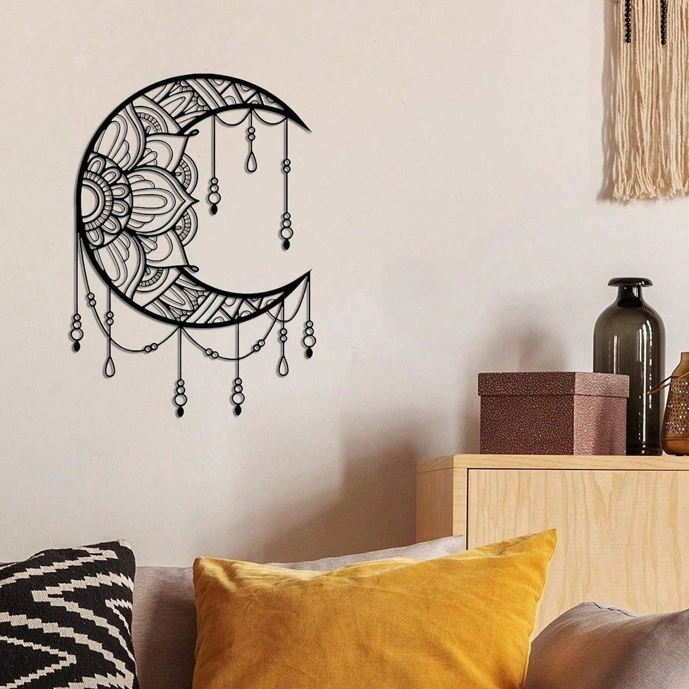 Black Mandala Moon Wall Art Metal Iron Wall Hanging for Any Room Decoration