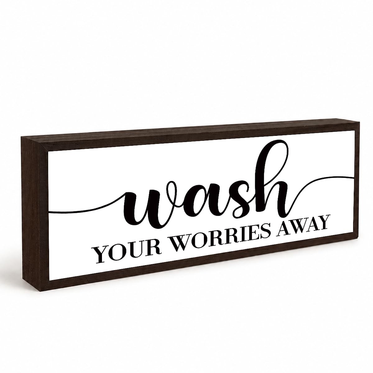 Bathroom Wooden Sign Decor, Wash Your Worries Away Quote Wood Block, Relaxing…