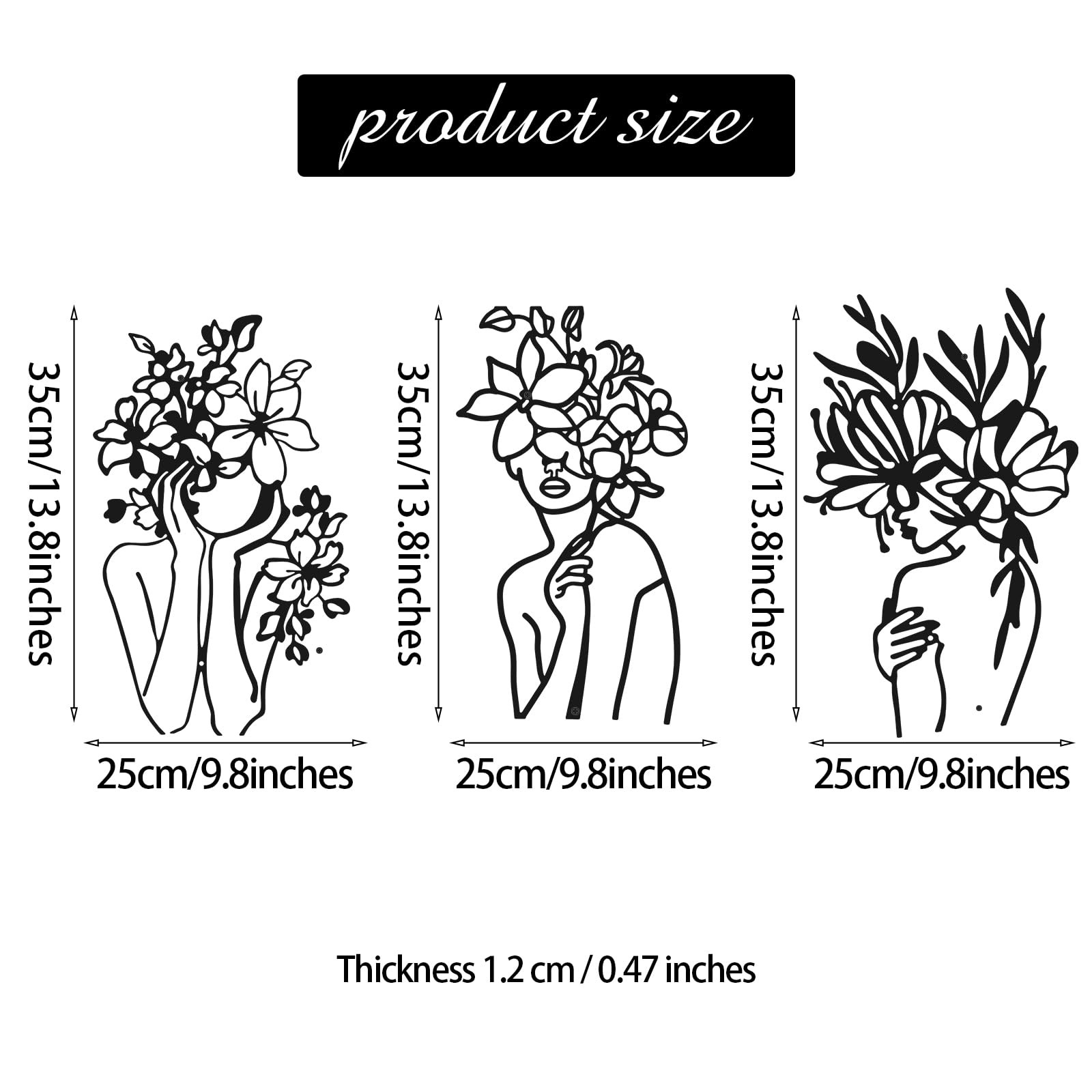3 PCS Metal Wall Art Decor Minimalist Abstract Woman Modern Line Drawing Sign