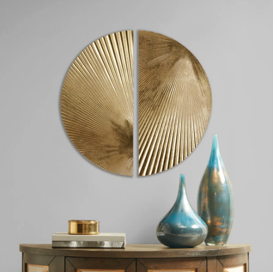 Set of 2 Radiant Half-Moon Metal Wall Art – Modern Abstract Home Decor