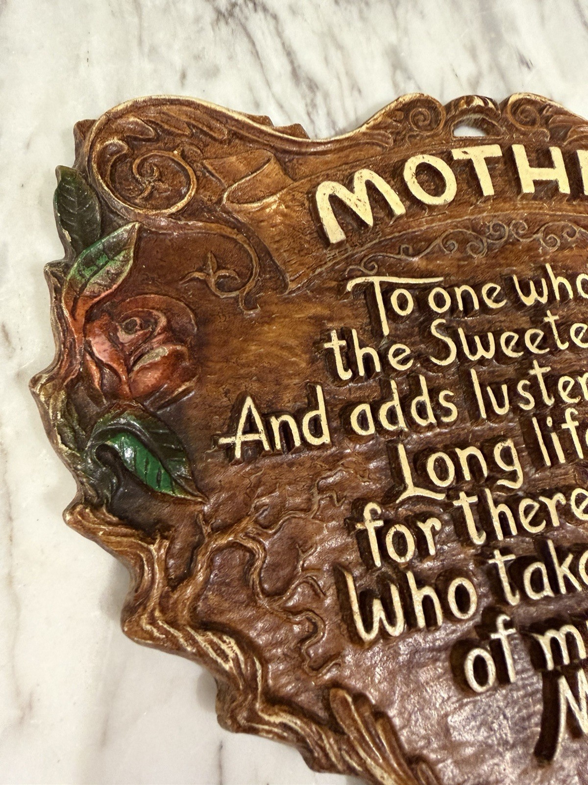 Vtg 1940-1950s Mother Poem Wall Plaque Faux Wood Hanging Mothers Day Poem