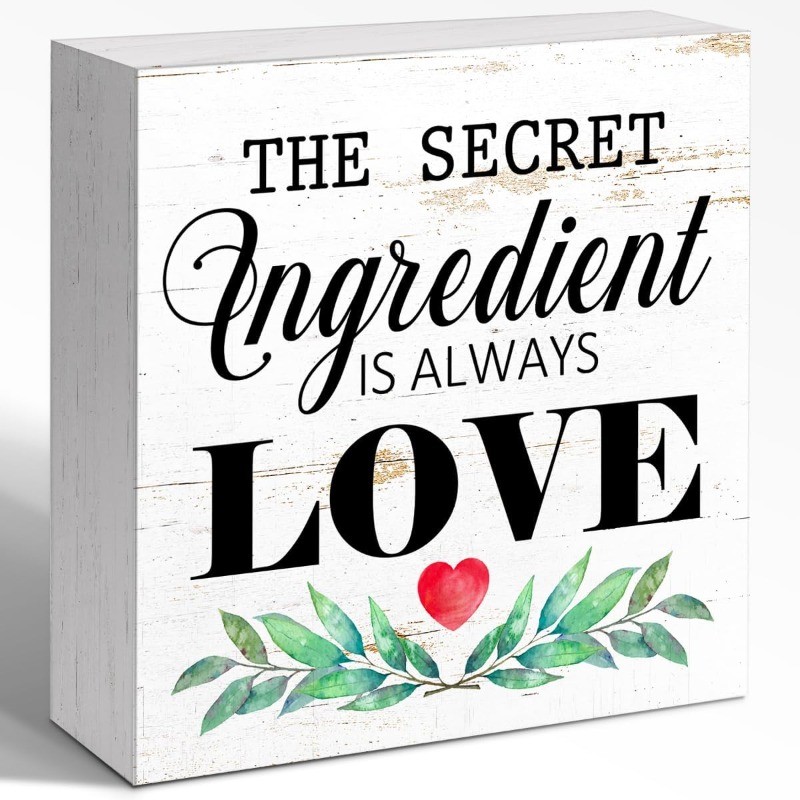White Distressed Wooden Sign Watercolor Leaf Red Heart Kitchen Home Decor Gift