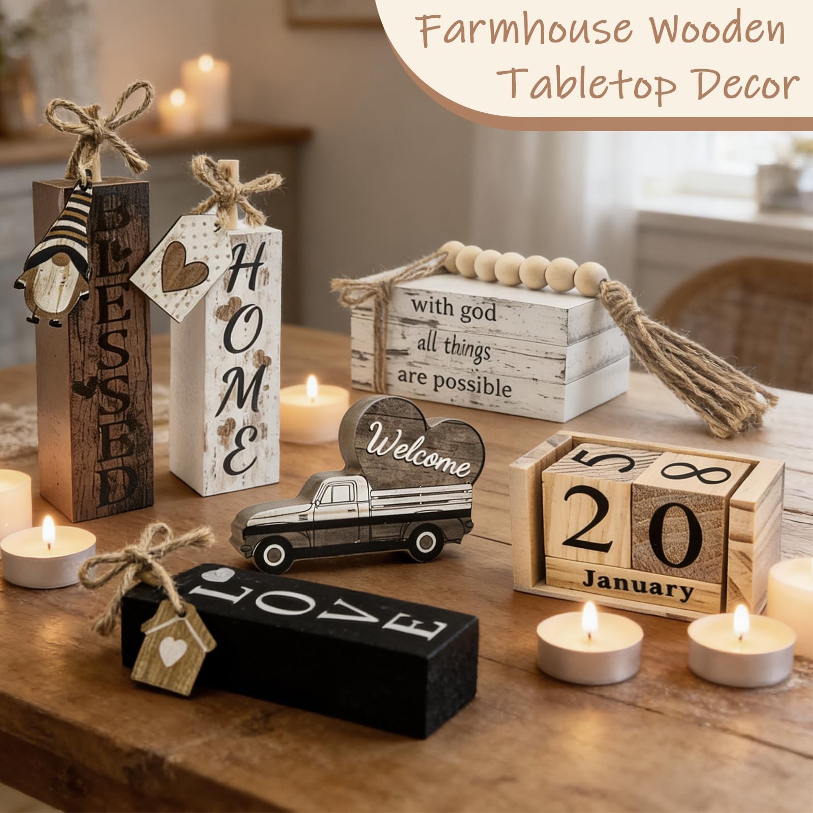 10 Pcs S Double Sided Farmhouse Table Decor Wooden Rustic, Our Home Our Story…