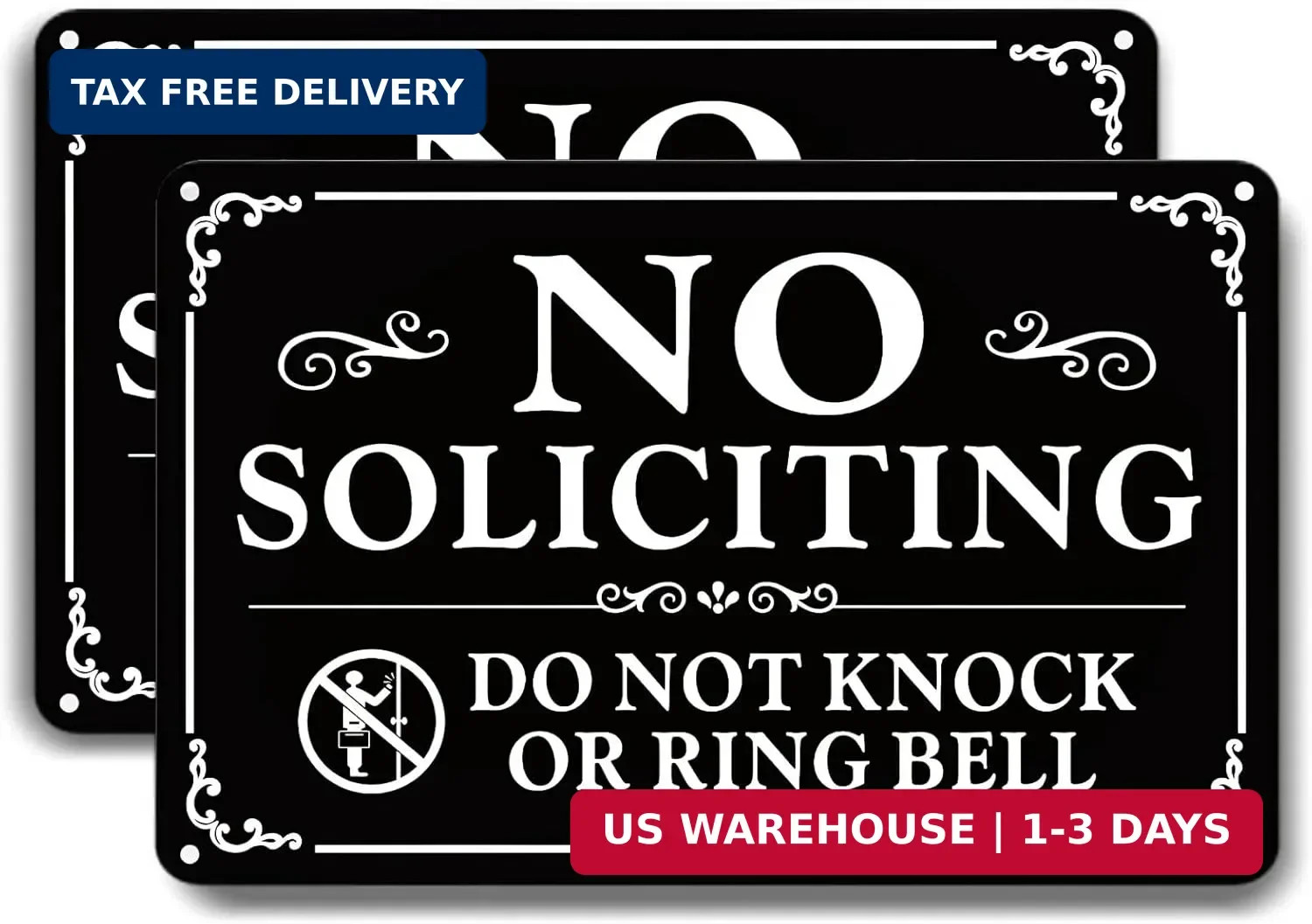2 Pack No Soliciting Sign for Front Door,9 X 6 Inches Self-Adhesive No Solicitin