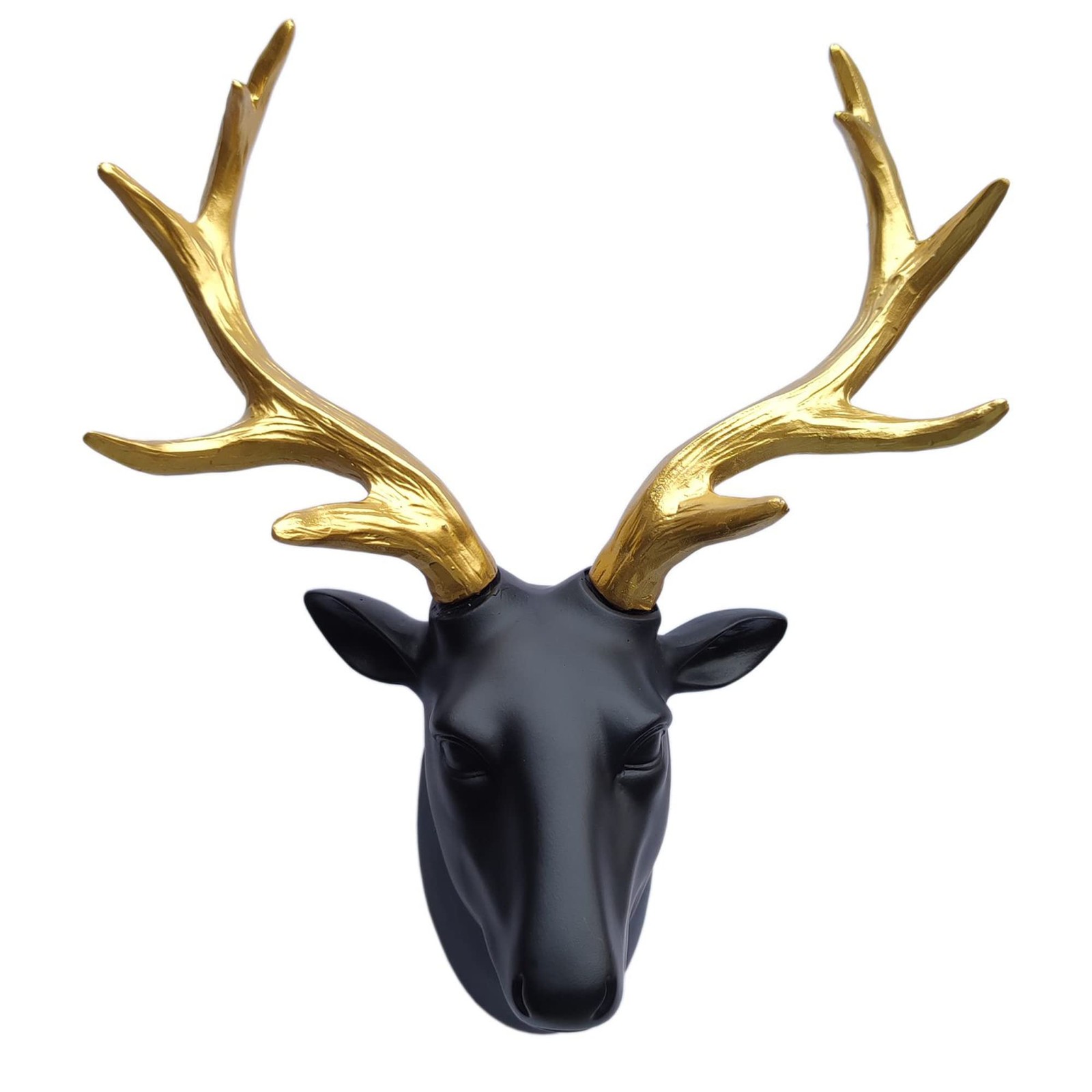 Resin Deer Head Wall Sculpture Gold Antler Rustic Animal Hanging Home Figurin…