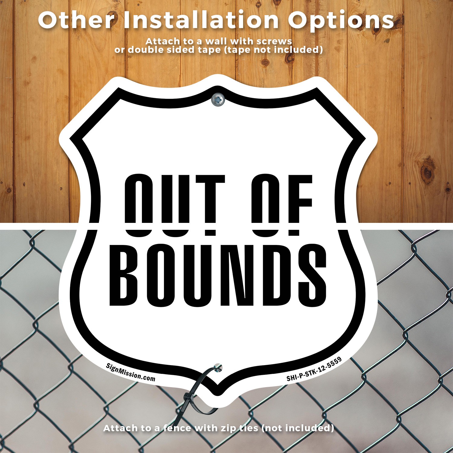 Out Of Bounds Shield Shaped Sign With Stake Weather Resistant Crafted in the USA
