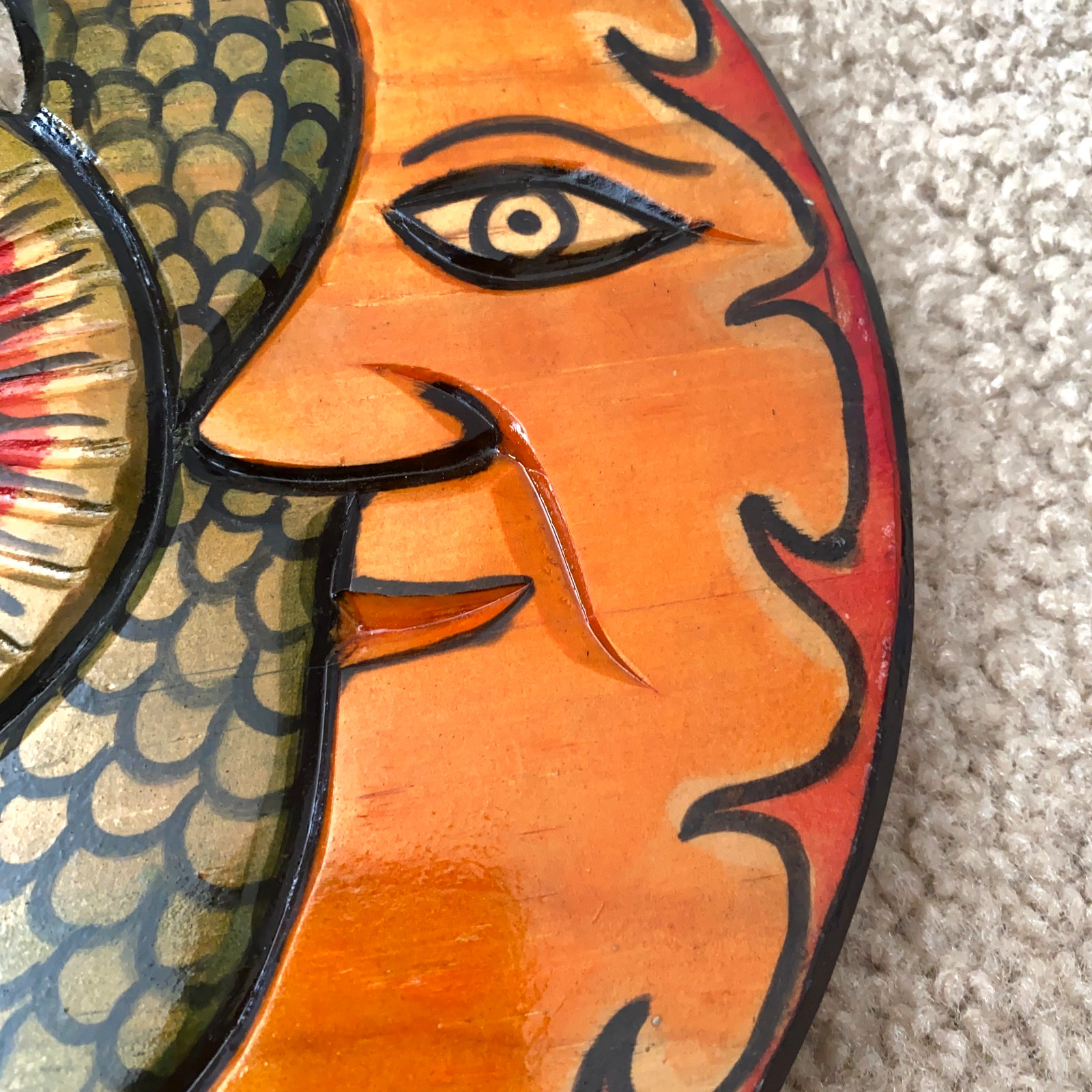 VTG Wooden Sun Moon Double Face 11″ Wall Plaque Celestial Whimsigoth Magical
