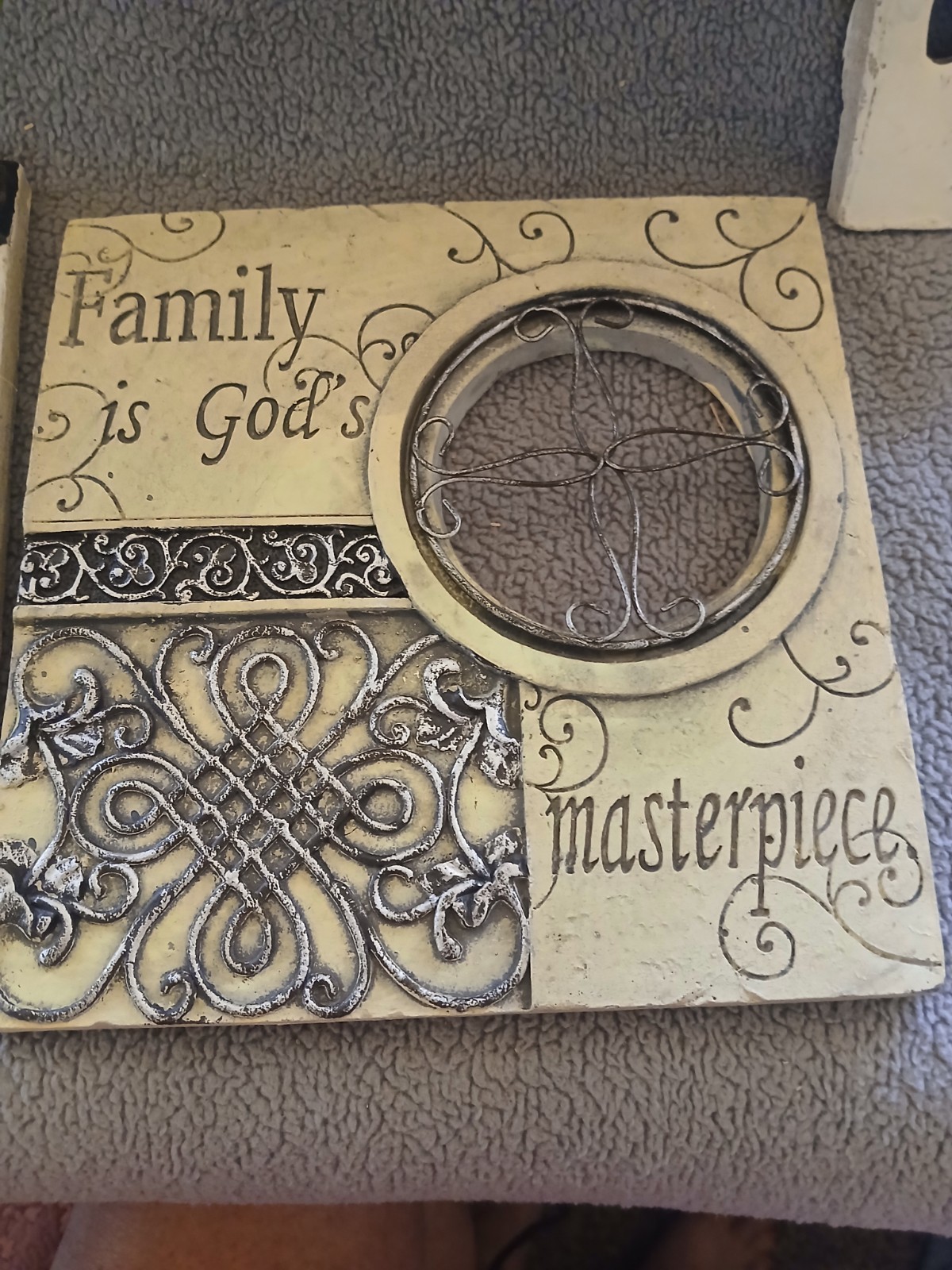 3pc Family & Faith Resin Wall Plaque Set Square Distressed Beige Brown Black