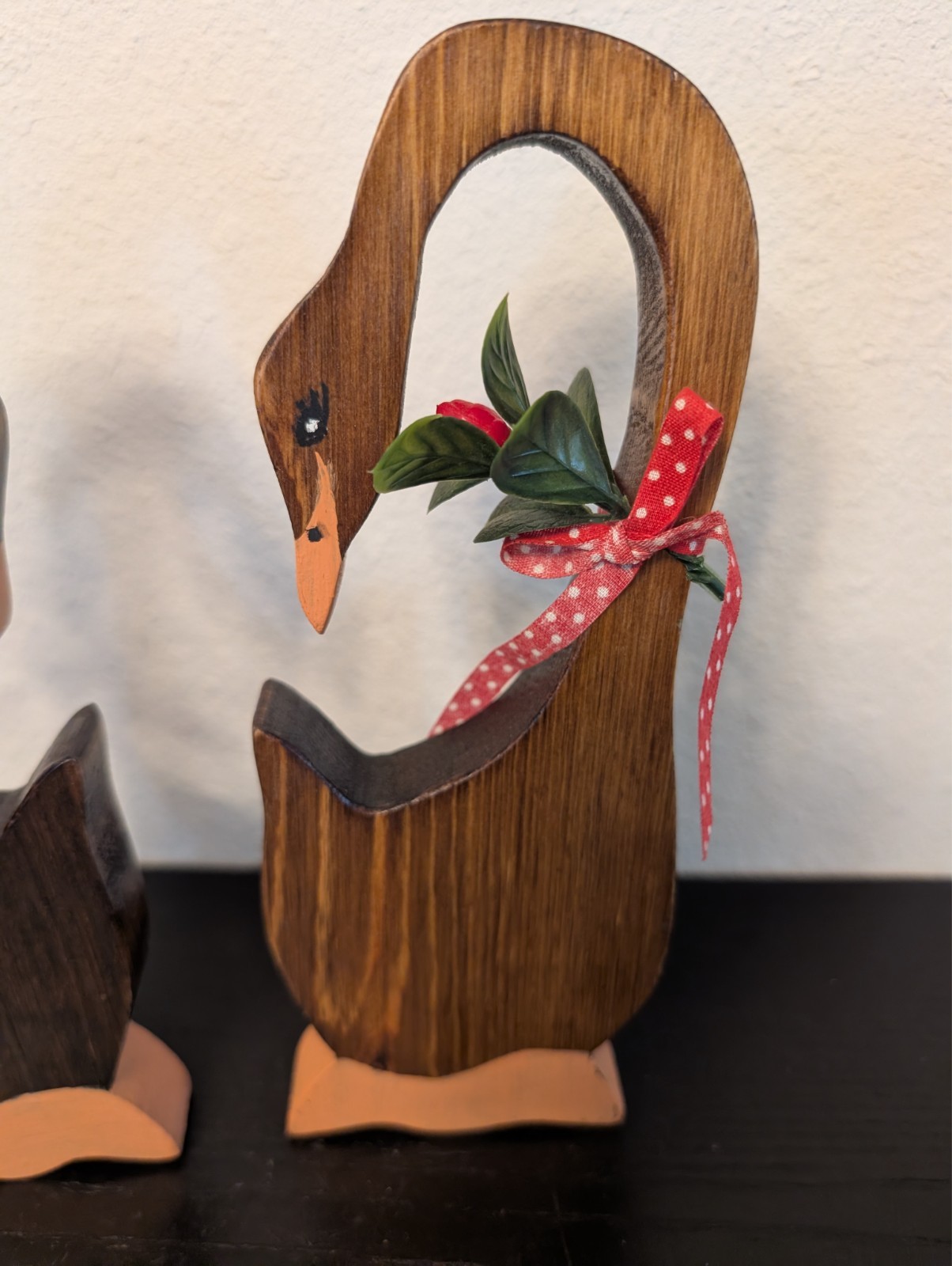 (2) Vtg CUTE 8″ Tall Wooden Goose Handcrafted Decor Country Free Standing