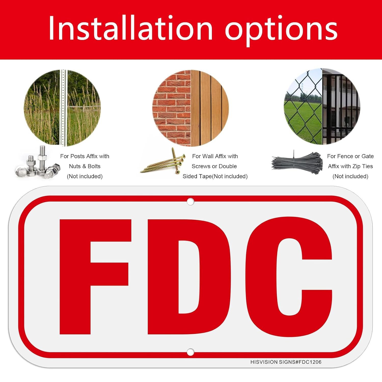 FDC Sign,Fire Department Connection Sign,4Pack-12″X6″,.40 Rust Free Red