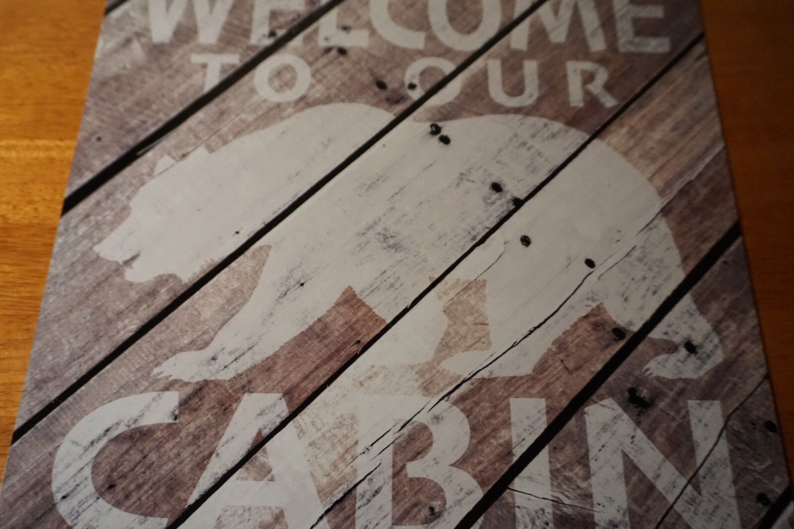 WELCOME TO OUR CABIN Wood Grain Bear Rustic Lodge Camping Home Decor Sign NEW