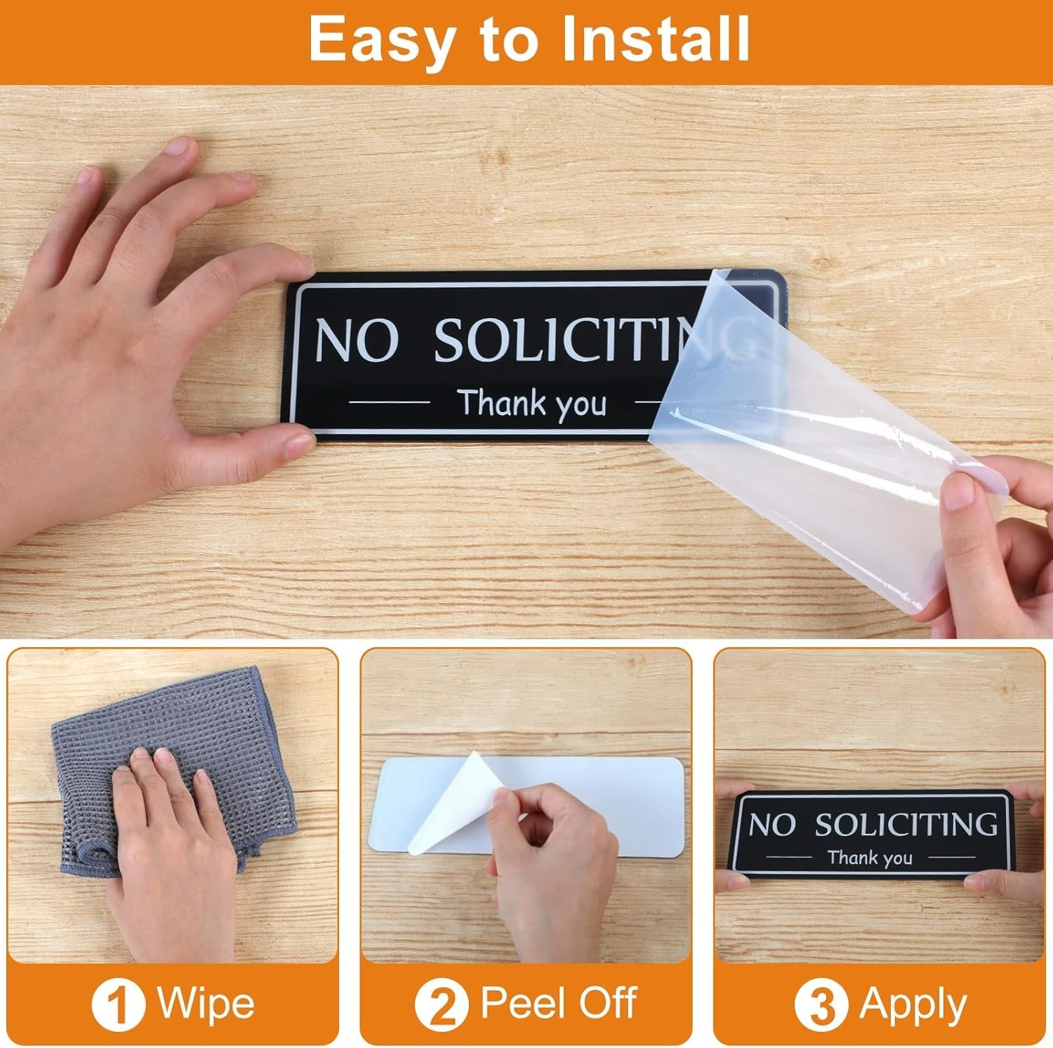 Elegant 2 Pack No Soliciting Signs | Self-Adhesive & Weatherproof 7.9″x2.8″