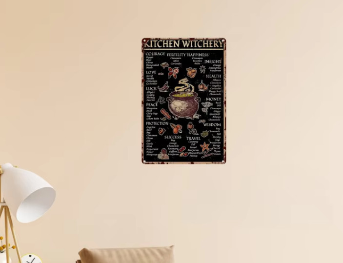 Vintage Witch Wiccan Gothic Kitchen Witchery Spell Recipe Sign Wall Decor 8×12