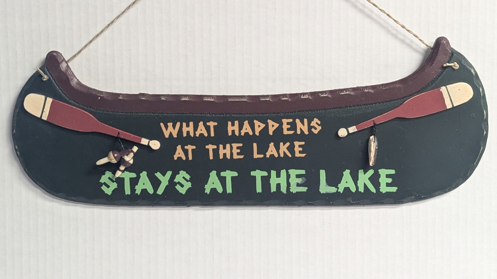 What Happens At The Lake Stays At The Lake Wall Cabin Plaque Fishing Canoe NEW