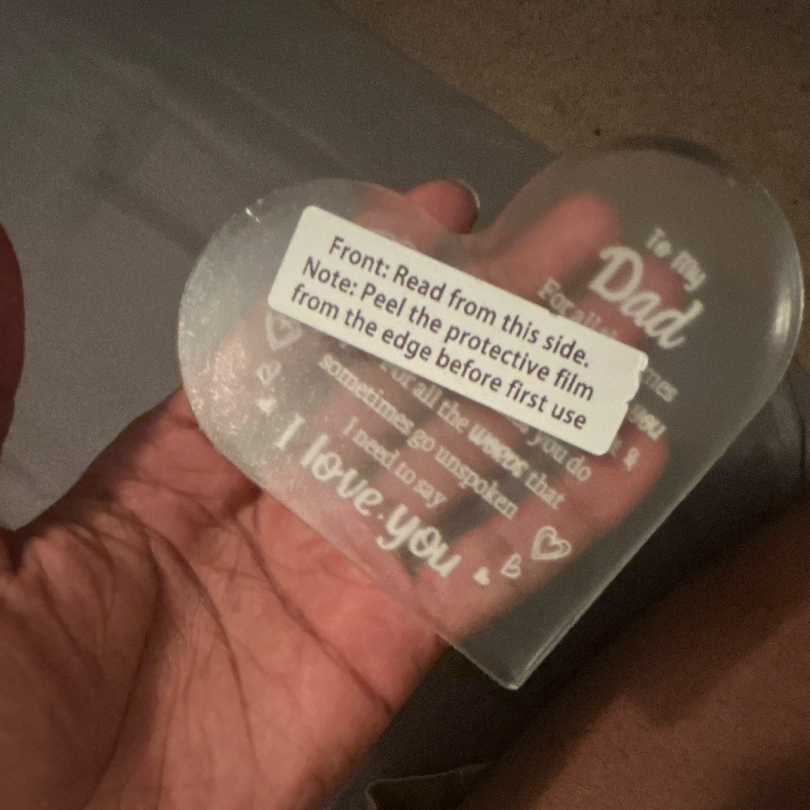Clear Acrylic Heart Plaque for Dad, Engraved Freestanding Decorative Sign