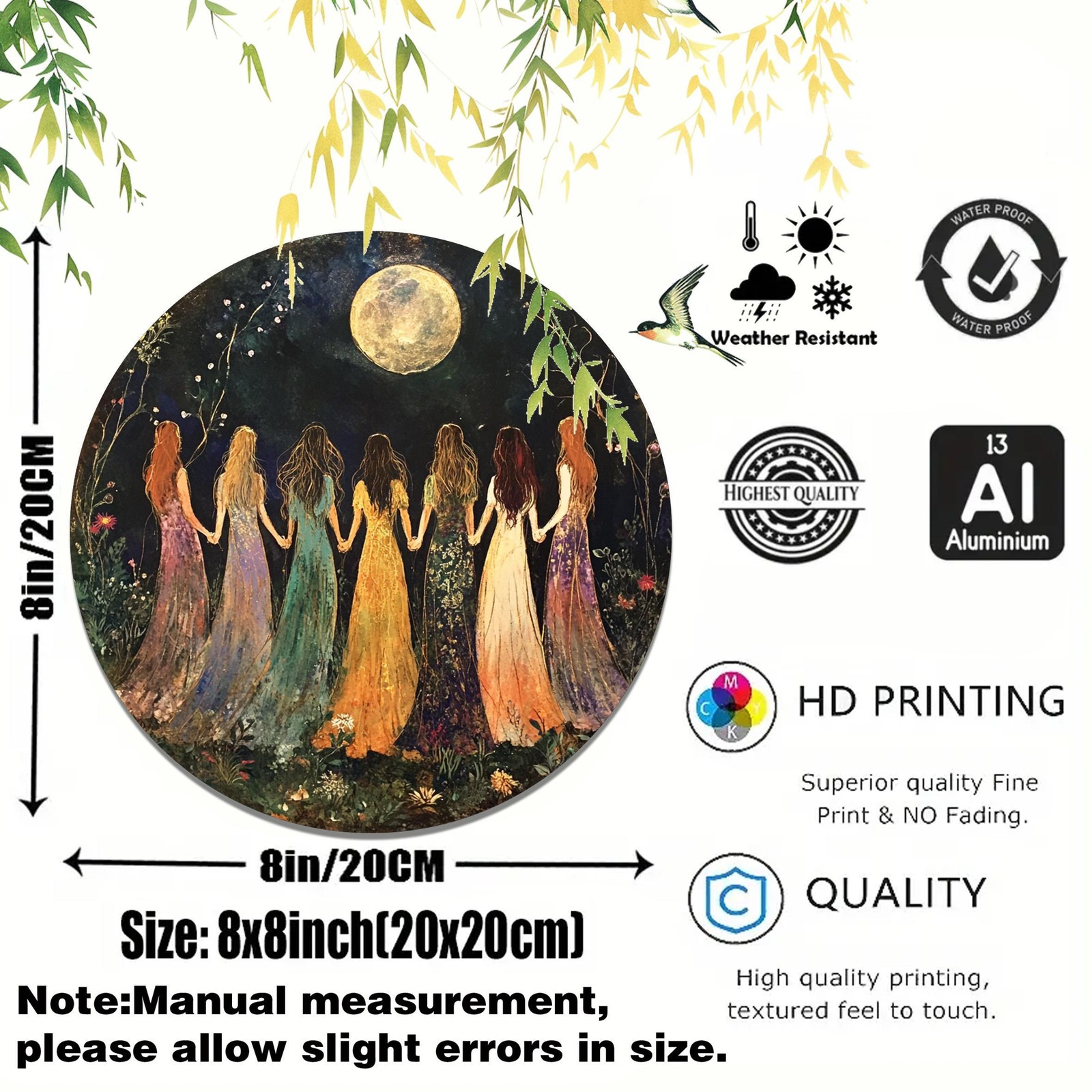 Tin Metal Sign Mystical Moonlit Sisters Aluminum Wall Art Vintage 8×8
