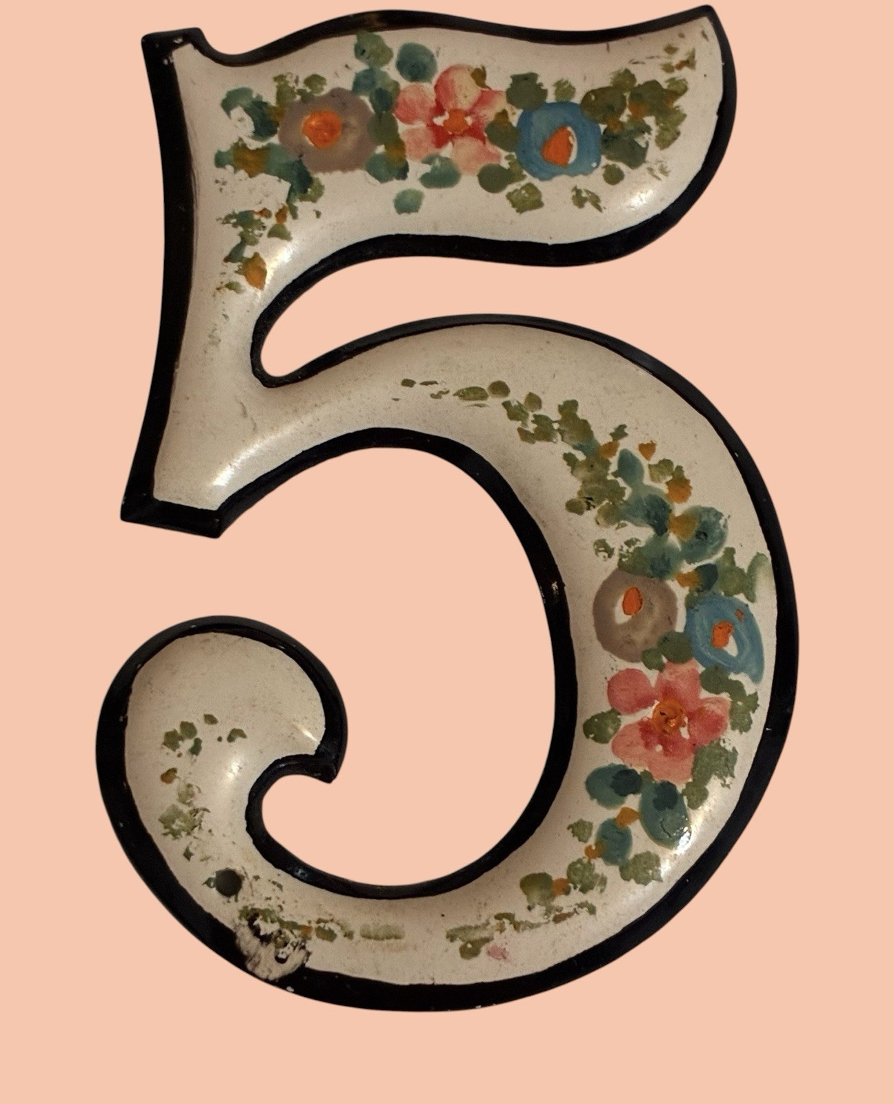 Vintage Handpainted Thin Plastic Numbers 1 2 3 4 5 6 7 8 French Decor 3 “ Floral