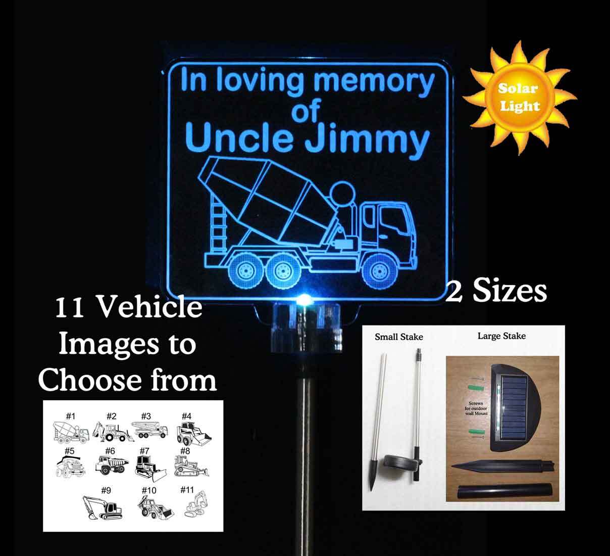 Personalized Bulldozer Solar Lights grave marker, Memorial Plaque, Cemetary
