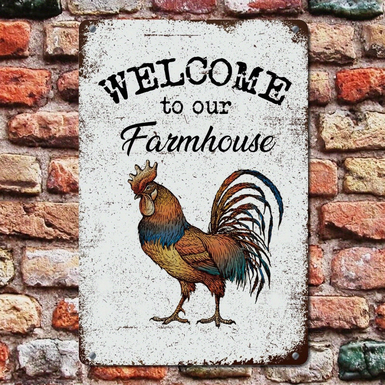 Vintage Farmhouse Metal Rooster Wall Decor, Brown, Golden, Blue, Red, White