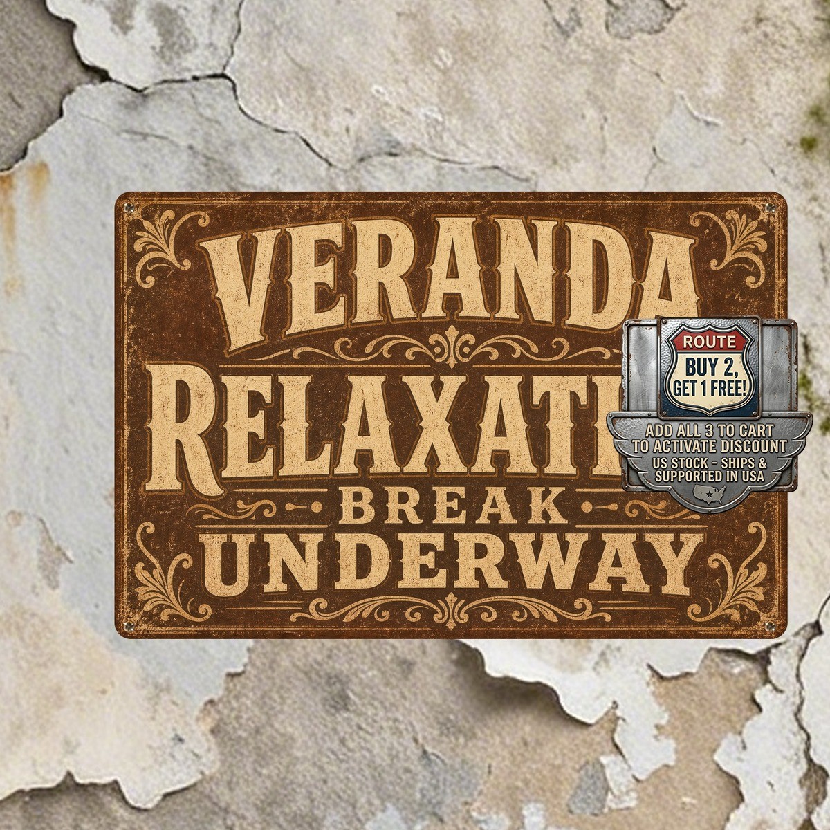 Centered Vintage Typography Distressed Brown Porch Therapy Sign Plaque