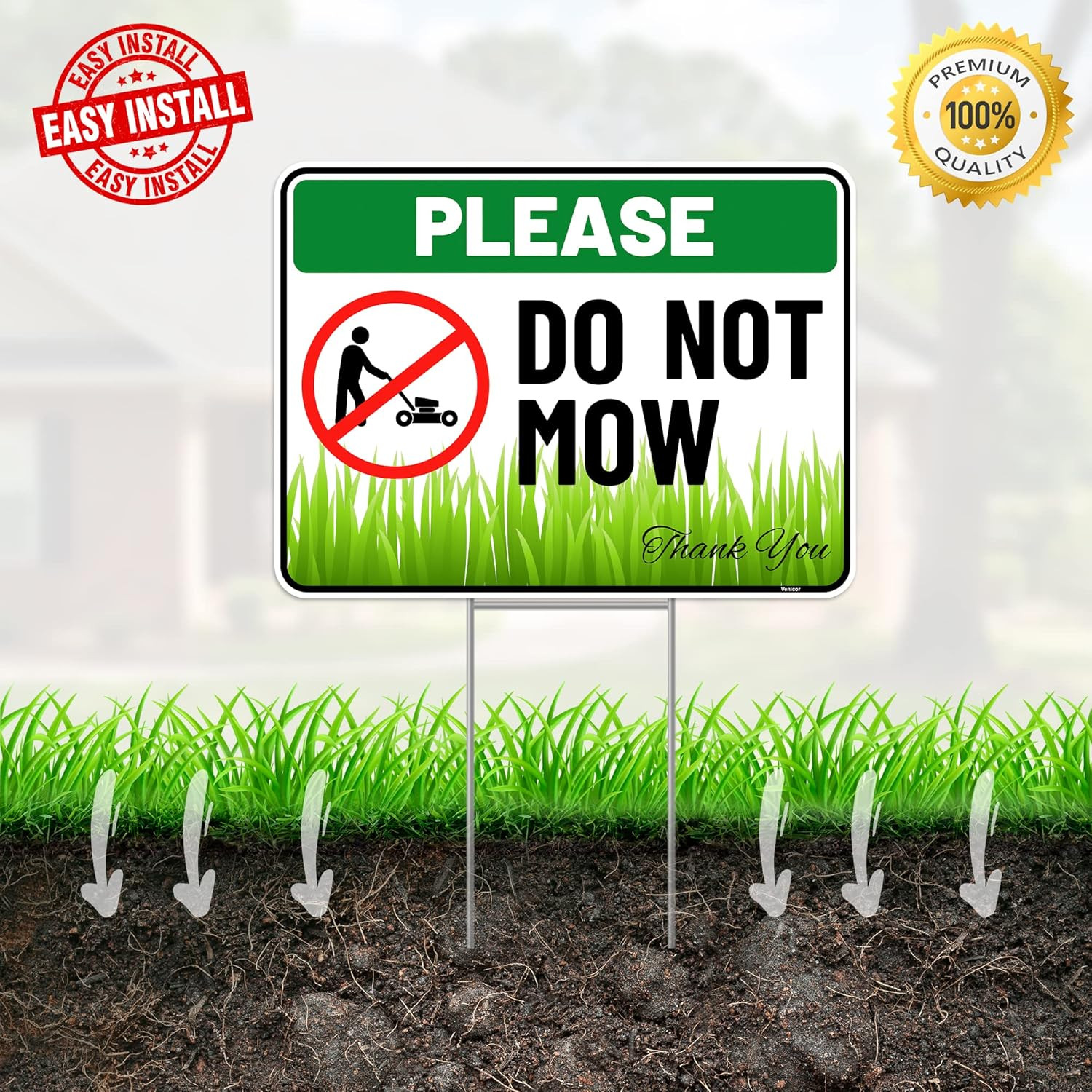 2PC Do Not Mow Sign with Stake, 12 Inches by 9 Inches – Corrugated Plastic – No