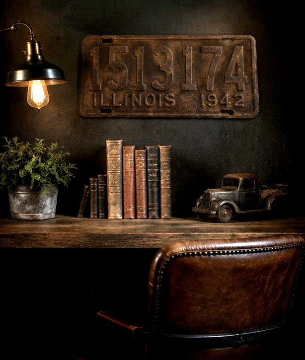 Vintage 1942 Illinois License Plate Rustic Industrial Americana Home Decor
