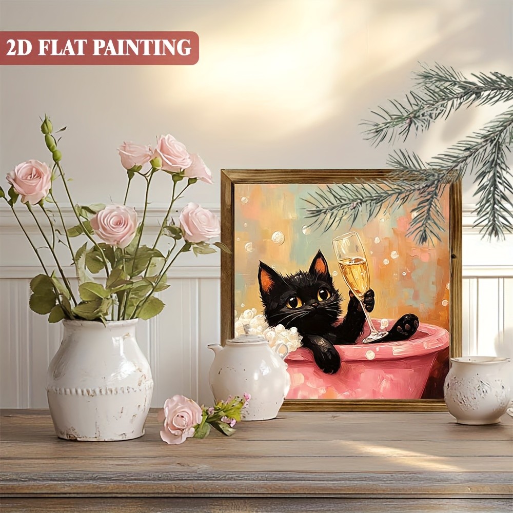 2D Whimsical Wooden Sign Black Cat Bathtub Art for Room Porch Cafe Bar Decor