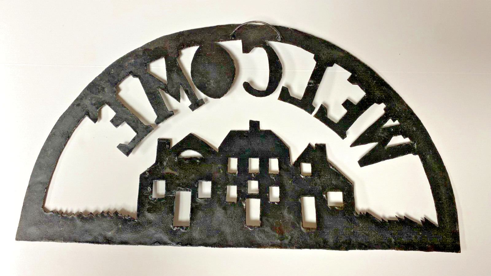 Distressed Indoor/Outdoor Handwrought Painted Metal Porch Welcome Sign with Hook