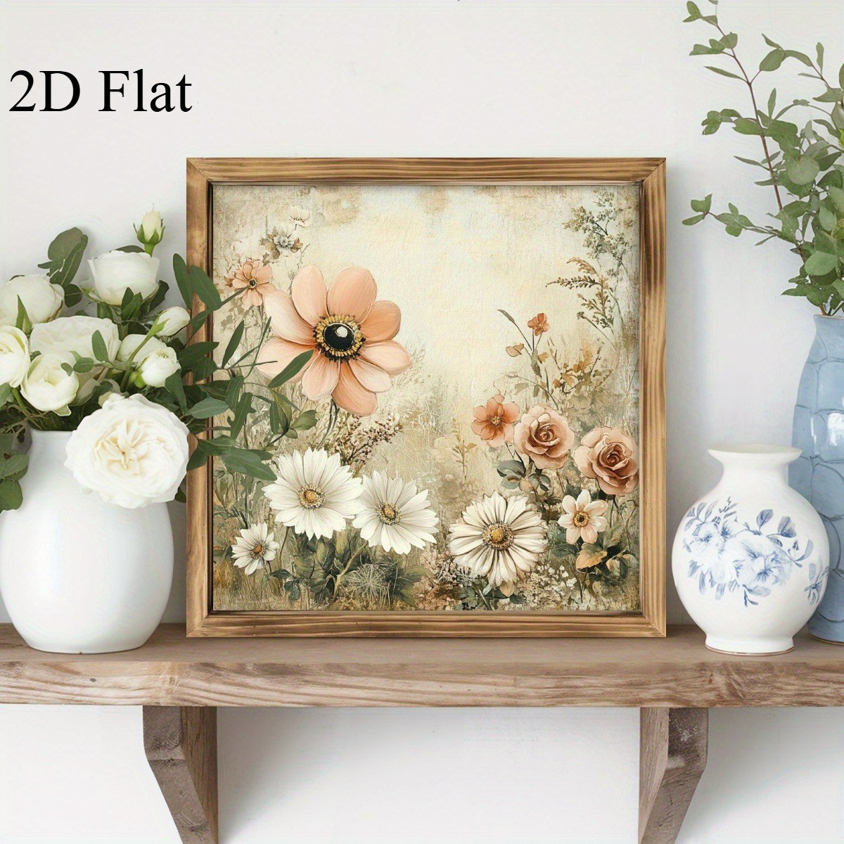 Daisy Botanical Wooden Sign Rustic Vintage Farmhouse Decor for Living Room Gift