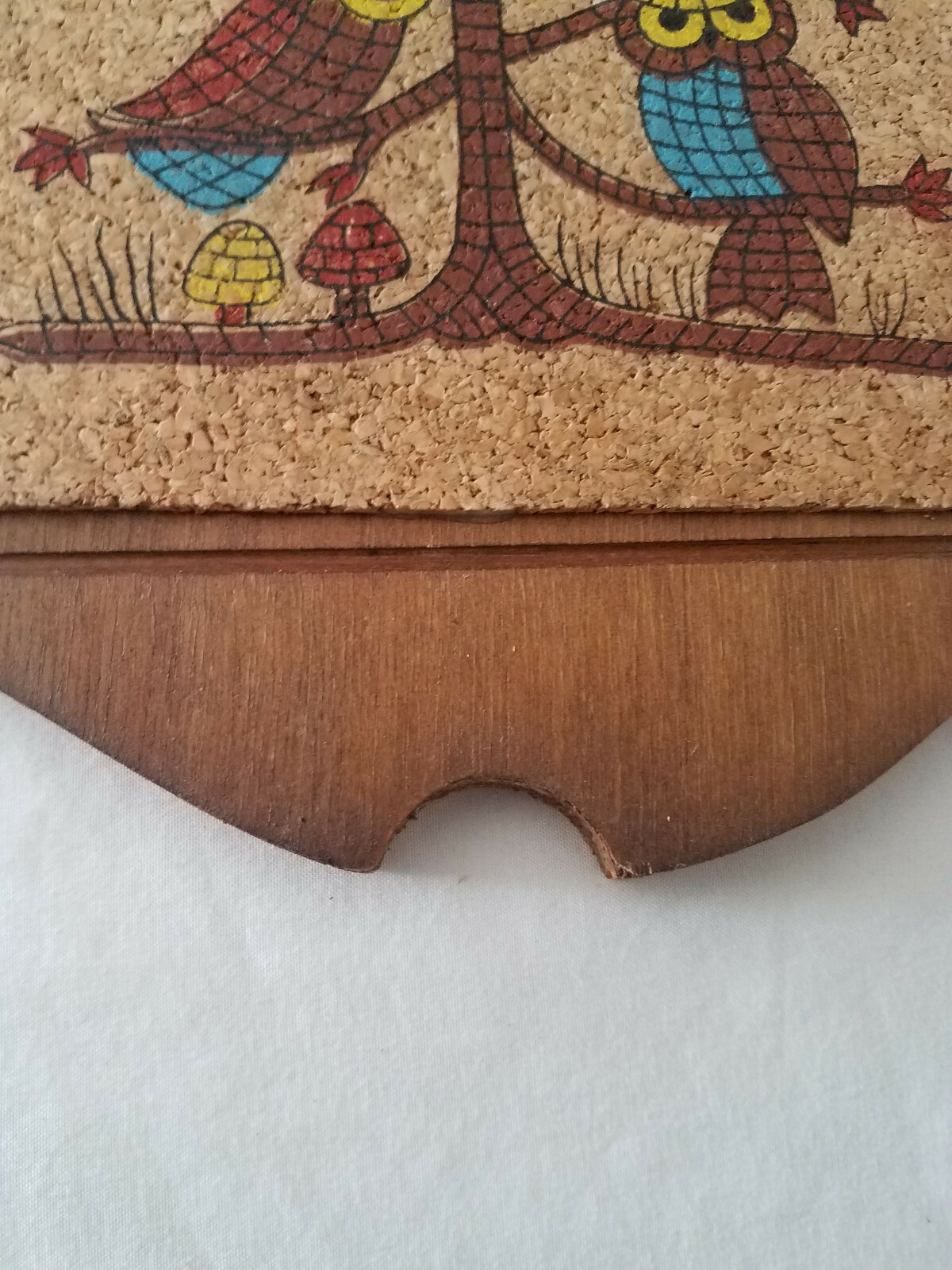Vintage Hanging Wood Plaque Cork Board 4 Owls in a Tree Wall Decor