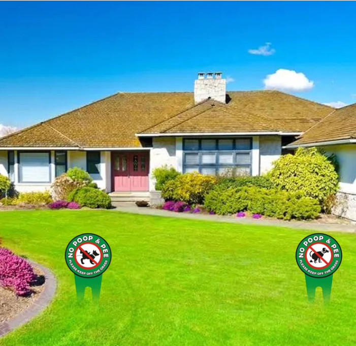 2 PCS No Dog Poop Signs for Yard, 12 x 6 inch Double Sided PLEASE KEEP OFF THE G
