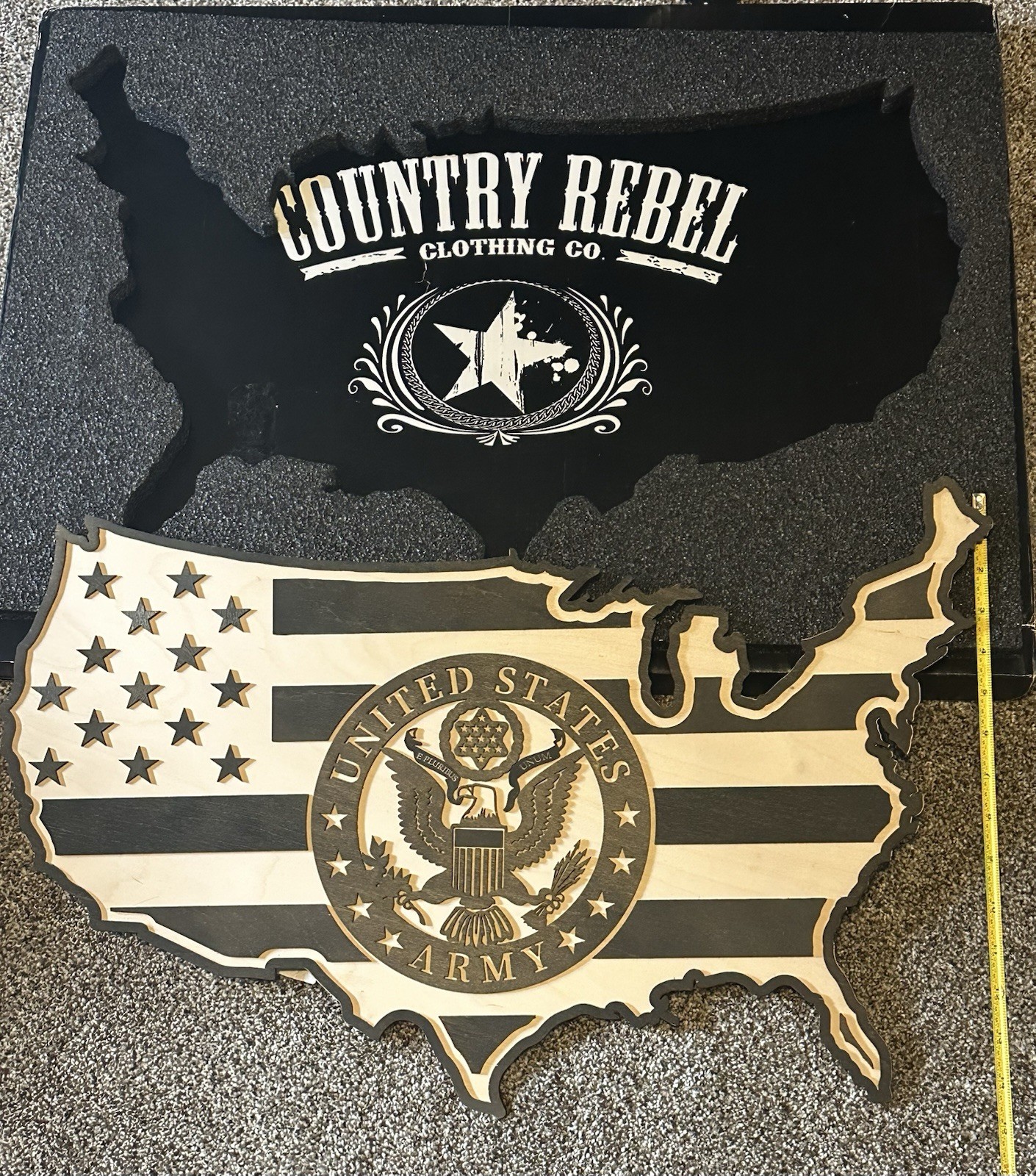 Country Rebel US Army Wood Wall Art USA Flag Map Laser Etched Official Licensed