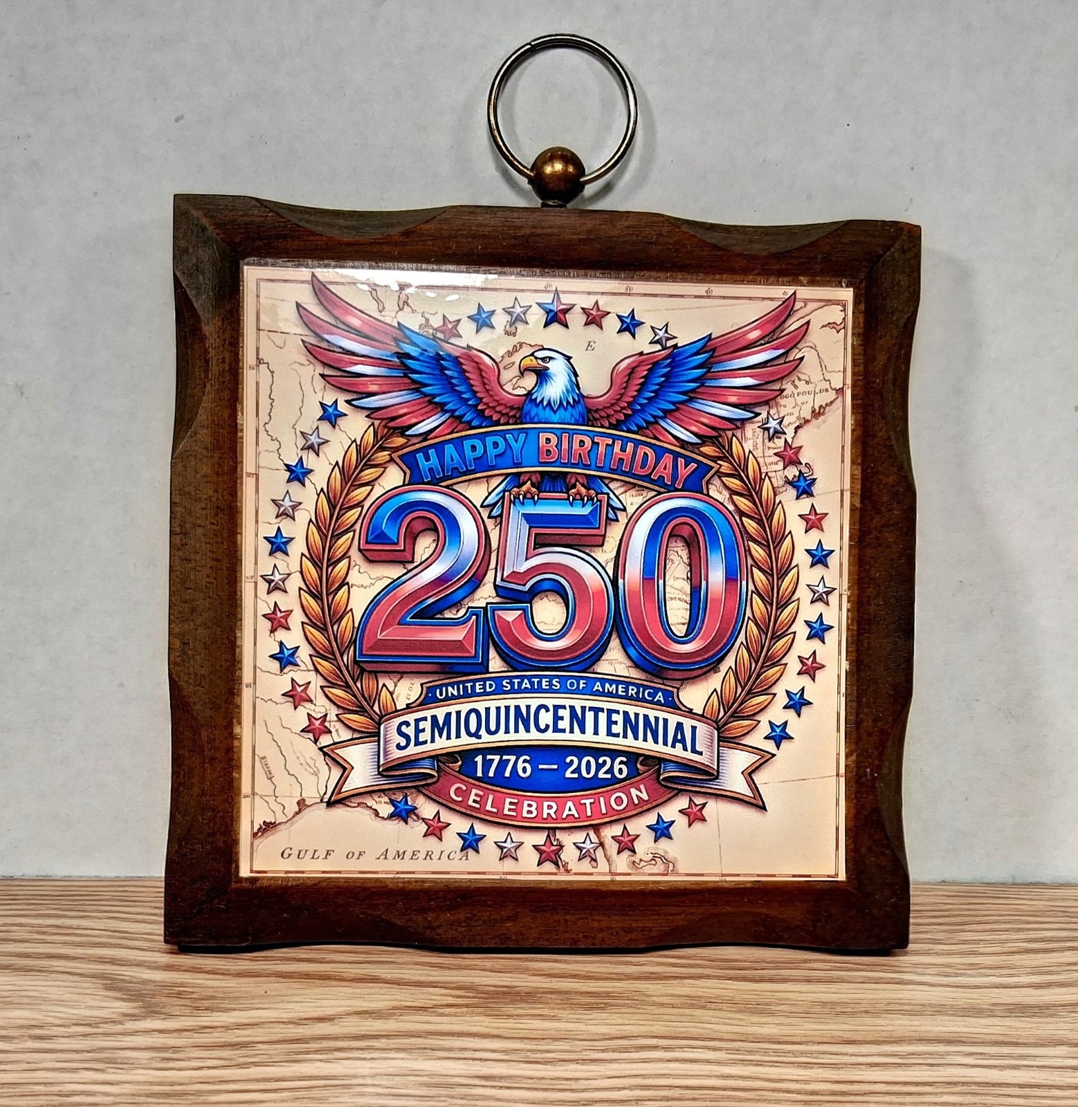 USA 250th Anniversary Wood Plaque Semiquincentennial 1776-2026 Eagle Sign 5×5