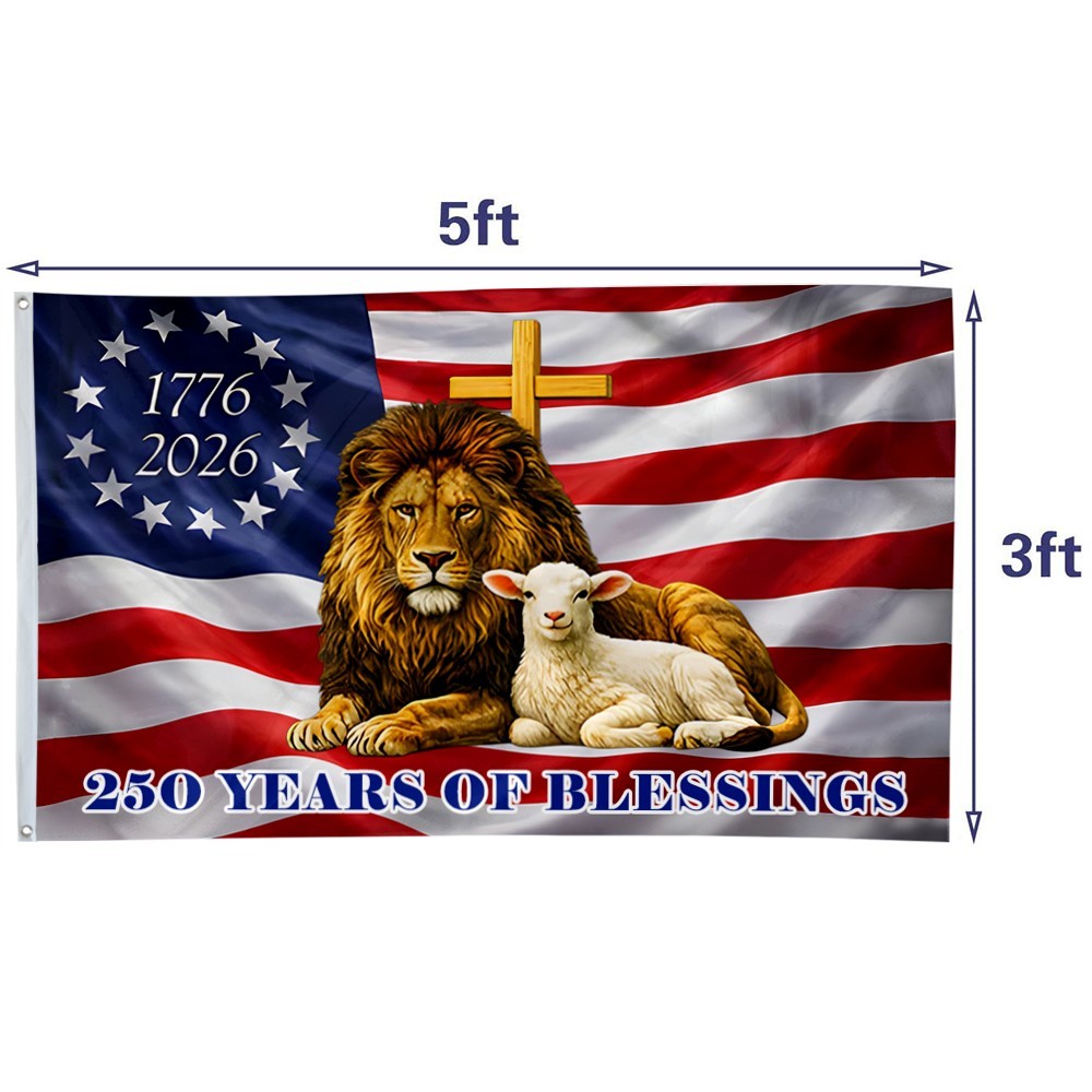 250 Years of Blessings Jewish The Lamb And Lion Patriotic Flag Banner 3x5Feet