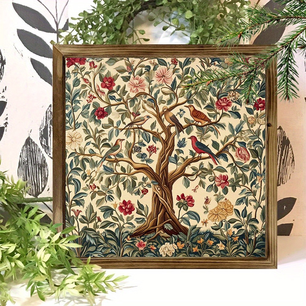2D 8×8 Inch Tree of Life Wall Plaque Rustic Wood Framed Art Home Office Decor