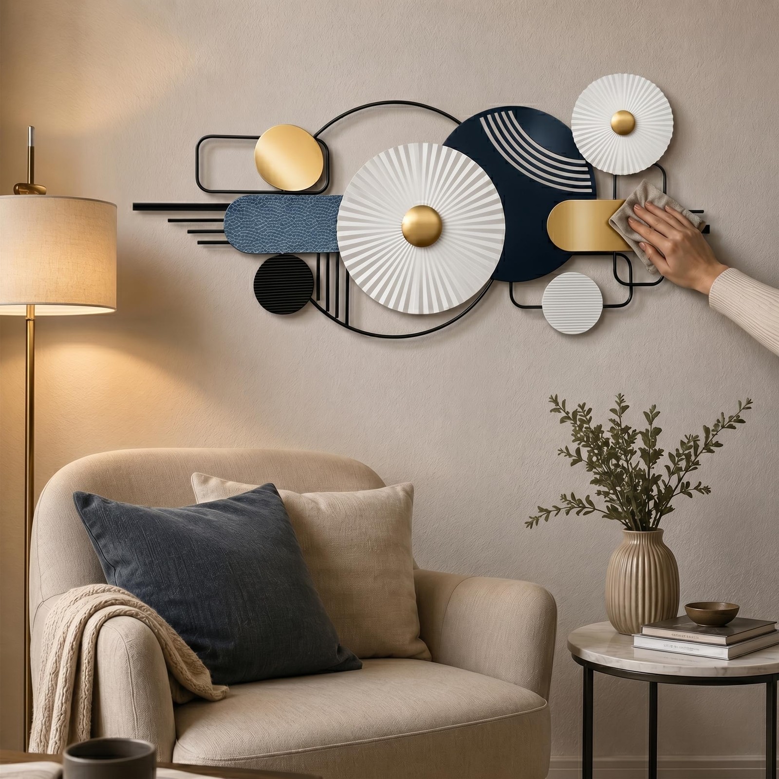 Large 3D Metal Wall Art for Living Room,Abstract Geometric Design