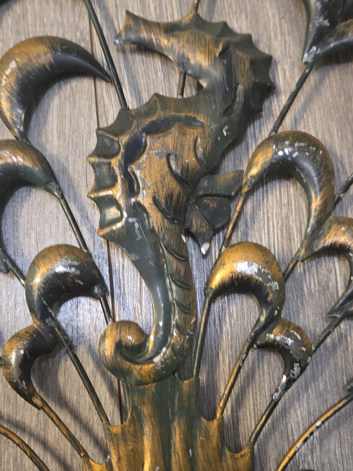 Rare 1960s MCM Metal Seahorse Wall Art Made In Hong Kong 3D Nautical Decor