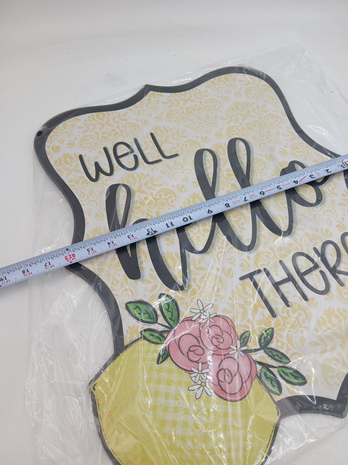 Well Hello There Wall Sign Medium Lemon Floral MDF Printed Decor Plaque Door 21″