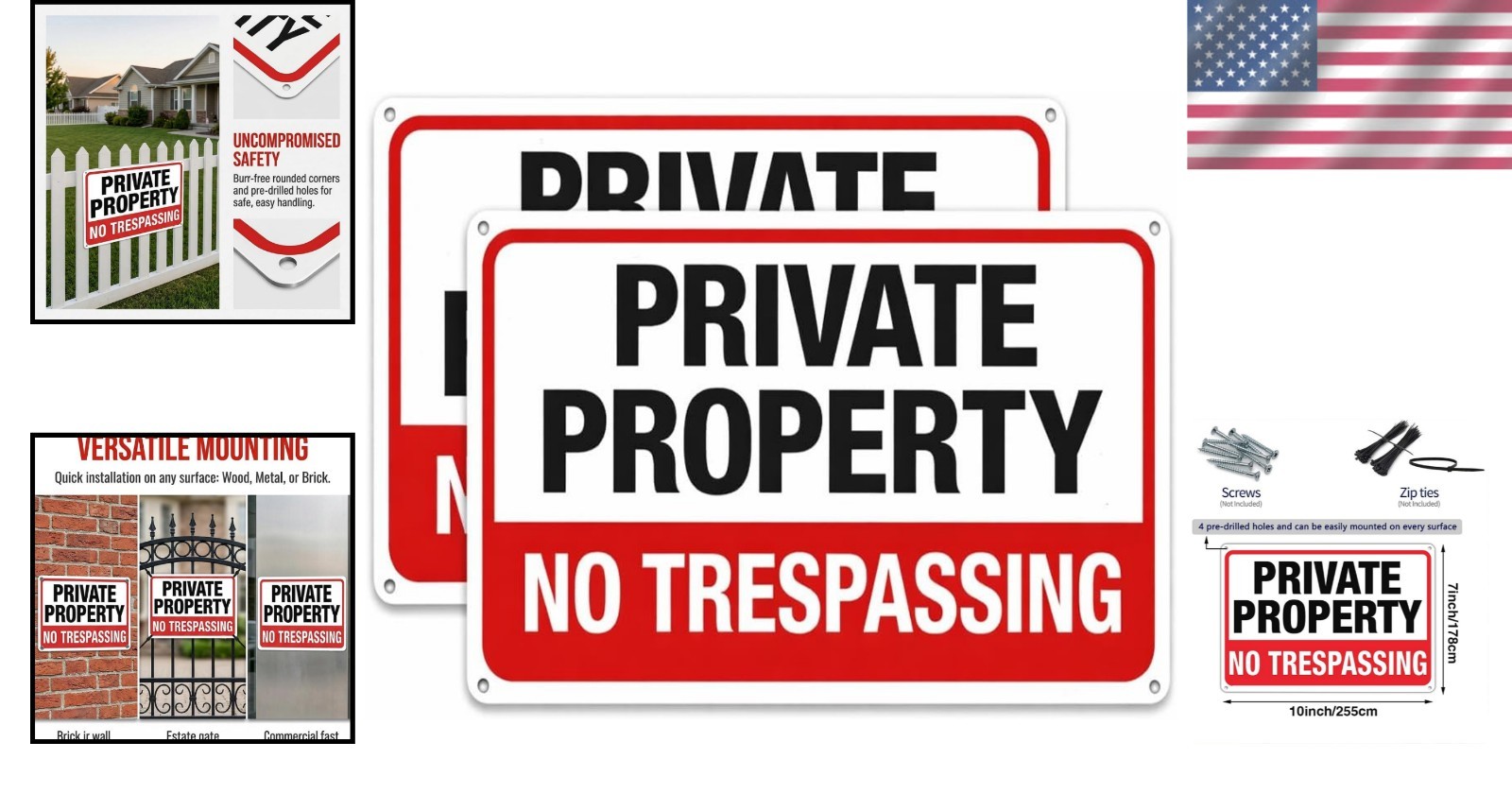 Weatherproof Private Property Signs – 2-Pack, 10×7 In Aluminum for Yard & Gates