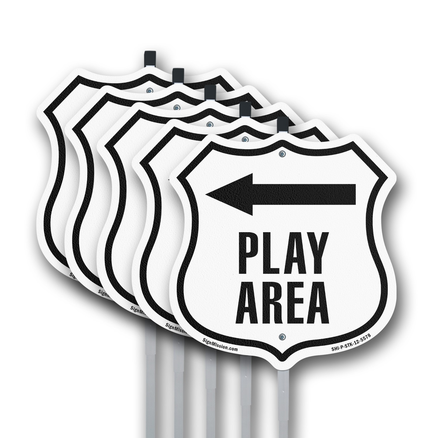 Play Area Left Shield Shaped Sign With Stake Weather Resistant Made in the USA