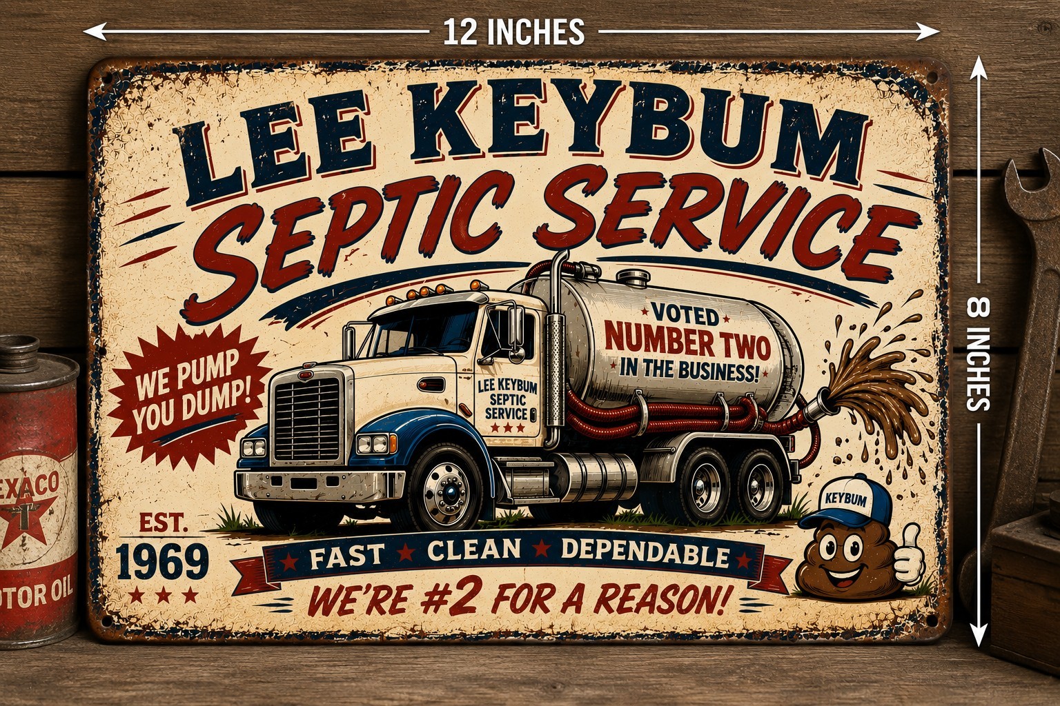 Funny Septic Service Tin Sign Lee Keybum Metal Sign Garage Man Cave Wall Decor