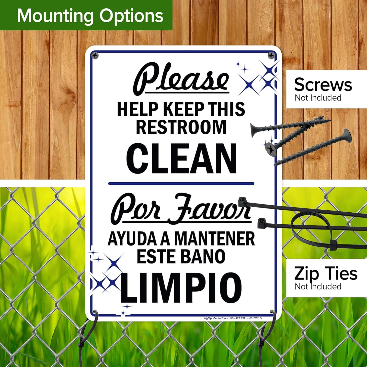 Please Help Keep This Restroom Clean Sign, Bilingual English and Spanish, 10X14