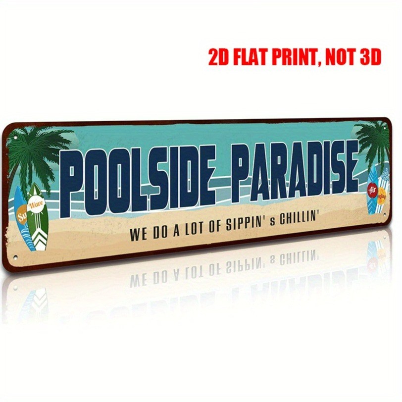 Pool Decor Poolside Paradise Retro Outdoor Metal Tin Sign Coastal Beach Park Bar