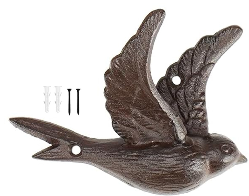 Cast Iron Flying Bird Wing Wall Hook Towel Coat Hanger Rustic Antique-Brown 5.5″
