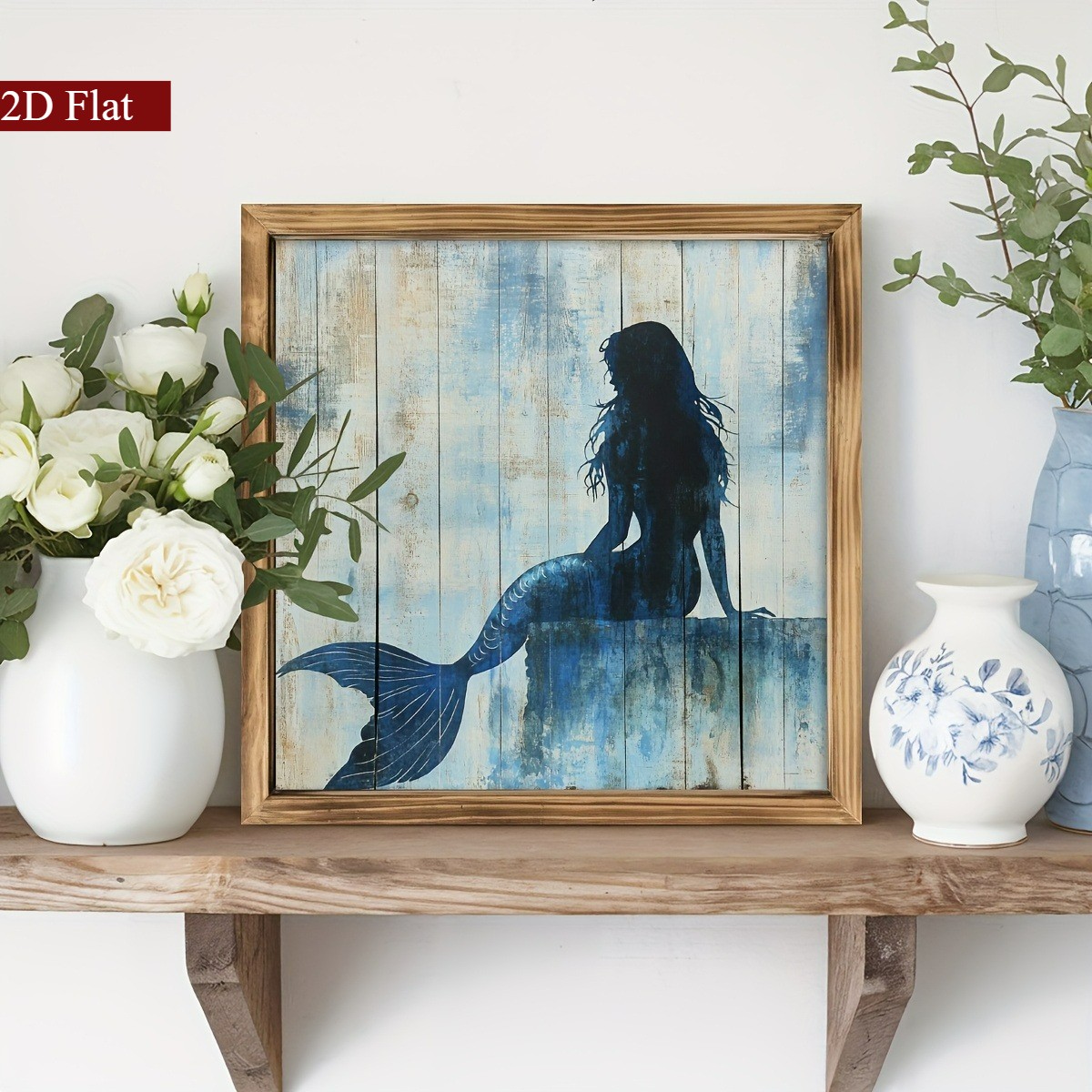 Mermaid Silhouette Wooden Sign Rustic Vintage Coastal Decor for Bathroom Gift