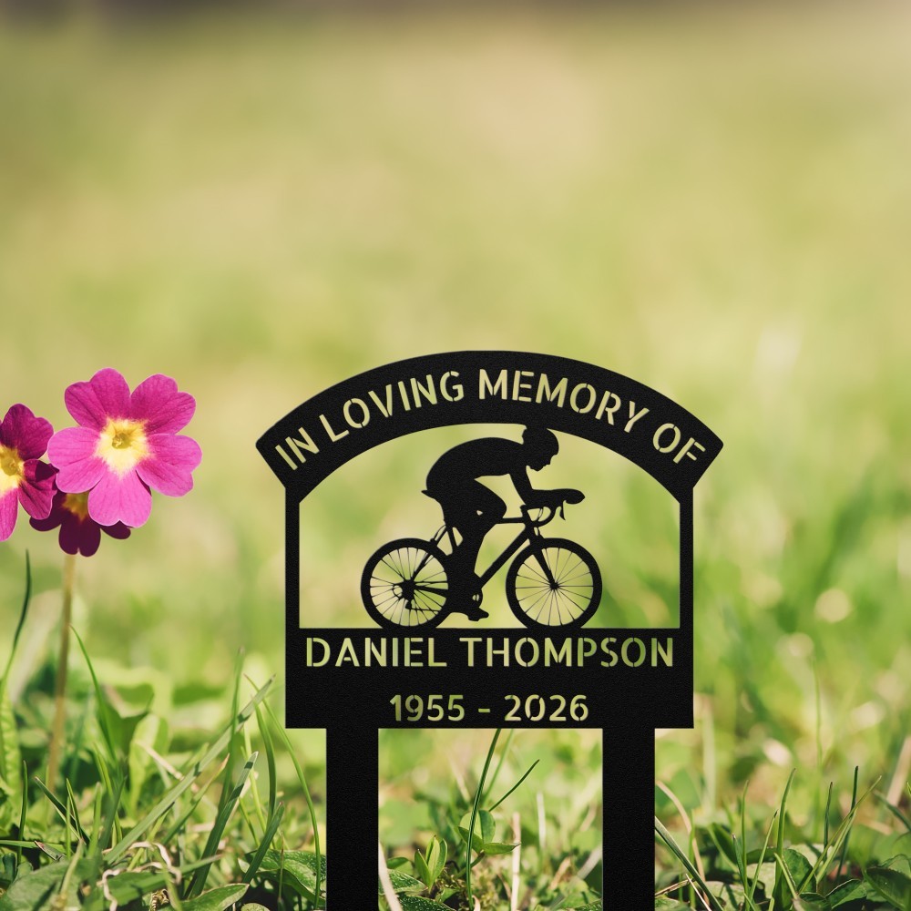 Custom Bicycle Memorial Metal Sign: Cyclist Grave Marker, Sympathy Gift