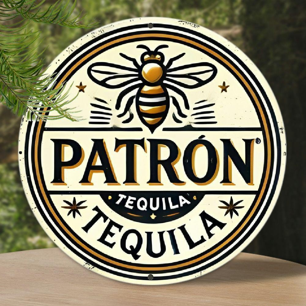 1pc “Patron Tequila” Vintage Tin Metal Signs Wall Art, 8×8 inches Round Aluminum