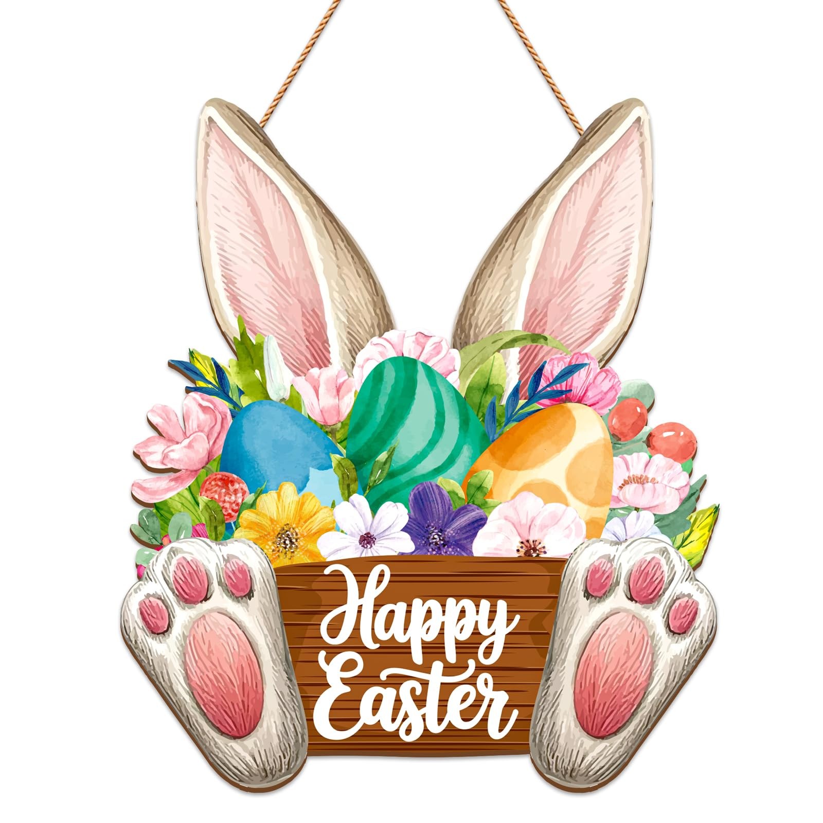 Wooden Easter Wreath for Front Door – Rustic Easter Bunny Door Sign Farmhouse…