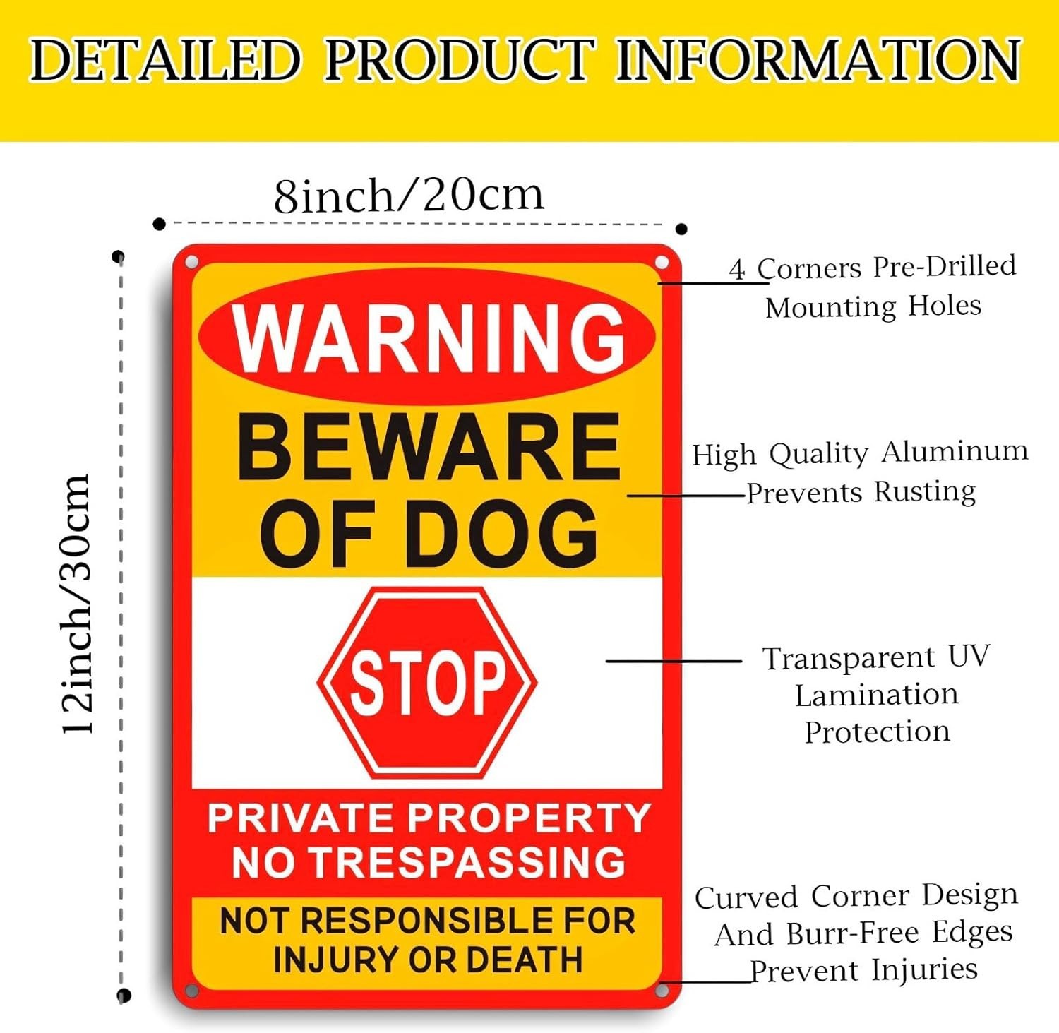 3 Pack Beware Of Dog Sign,8×12 Inches, Reflective Film, Anti-Rust Aluminum Metal
