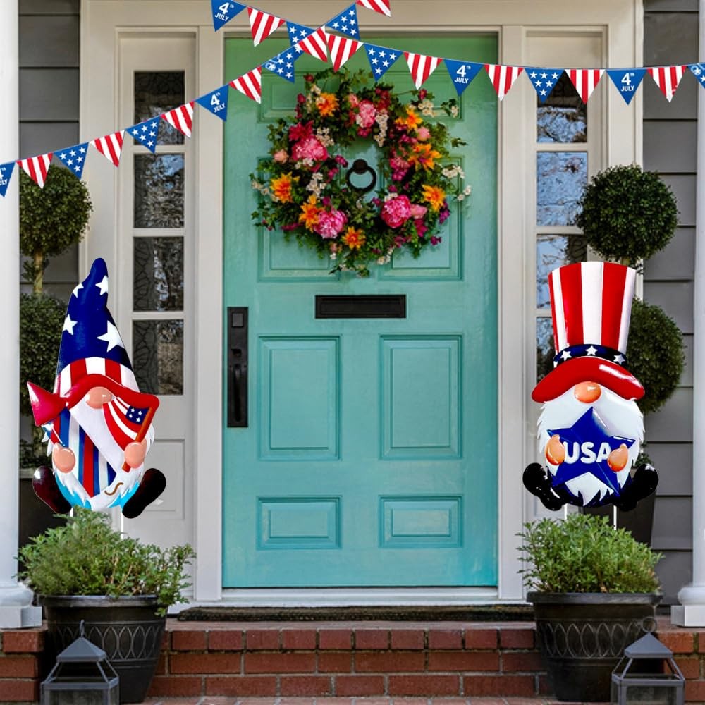 2 Packs 4th of July Decorations Yard Stakes Sign, 23 Inch Metal Gnome Stake, …